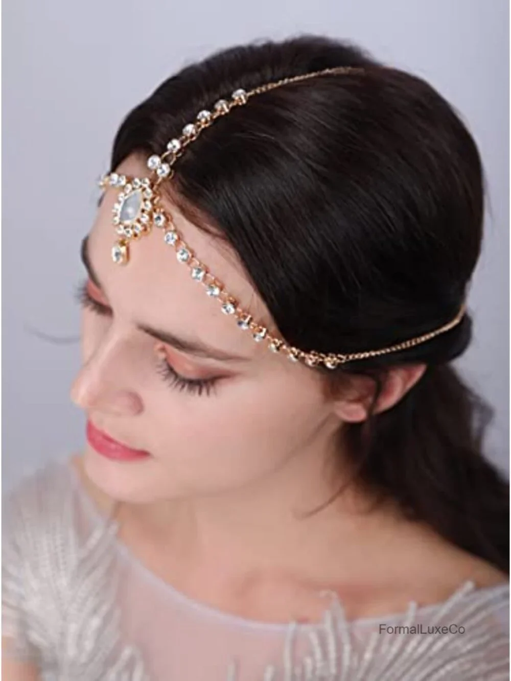 Boho Rhinestone Head Chain Crystal Bridal Hair Piece Wedding Hair Accessory